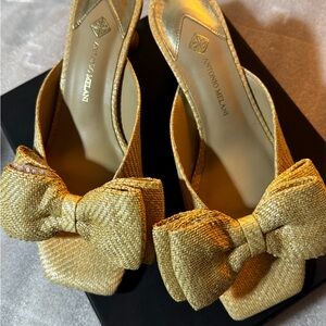 ANTONIO MELANI Gold Bow Slingback Mules